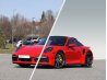 Half-cut background removal before and after, showing a high-end car with background reduced while keeping the original floor