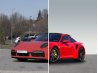 Full-cut comparison before and after with background removed and high-end car fully isolated