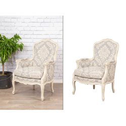 Cutout of a white fabric armchair with background removal for an online furniture store.
