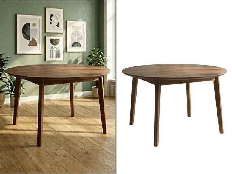 Oval wooden table with background removed and a clean white presentation.