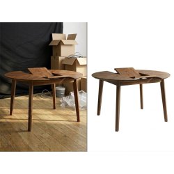 Eliminación de fondo para mesa de madera extensible con recorte limpio para catálogo de muebles
