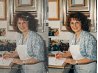 Altes Foto restaurieren vorher nachher mit beschädigtem Portrait bei dem Kratzer entfernt und Details verbessert wurden
