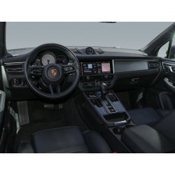 Front interior of a black premium vehicle for professional car photo editing.